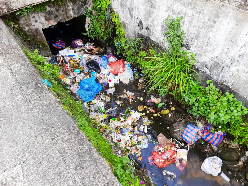 Garbage in drains, dirt on roads